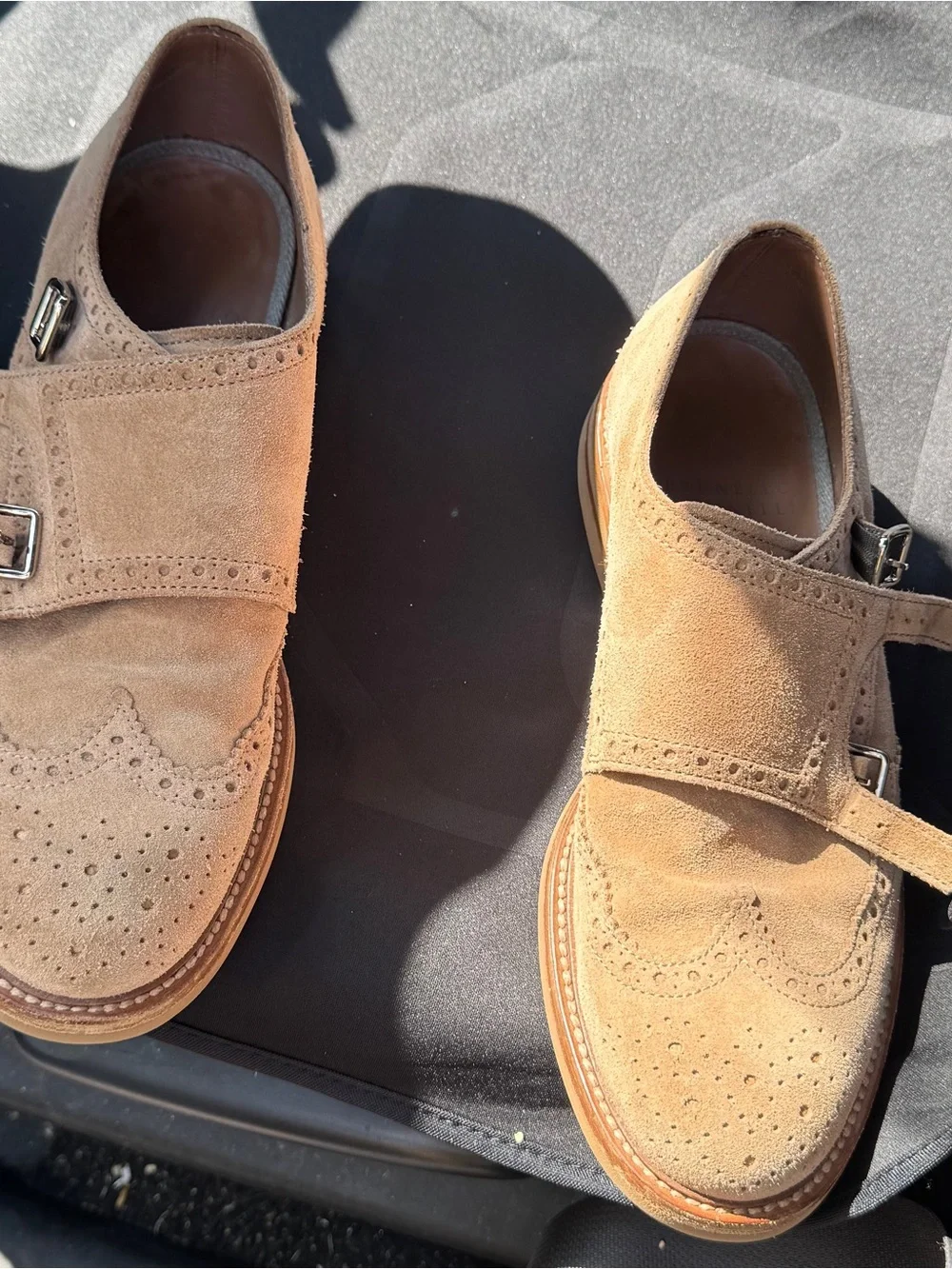 1300$ Brunello Cucinelli Tan Suede Double Monk Strap Brogues